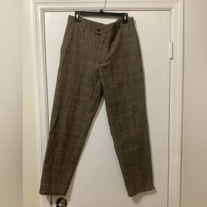 Elegant Men's Tan Checkered Trousers